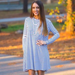 Piko Long Sleeve Swing Dress-White/Royal